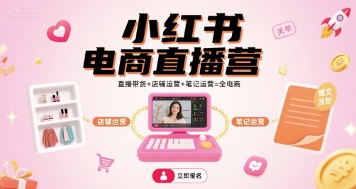 小红书电商直播营，直播带货+店铺运营+笔记运营=全电商-万盟网
