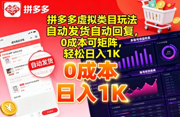 拼多多虚拟类目玩法，自动发货自动回复，0成本可矩阵，轻松日入1K【揭秘】-万盟网