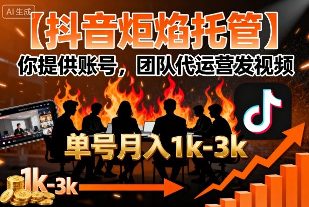 【抖音炬焰托管】你提供账号，团队代运营发视频，单号月入1k+【揭秘】-万盟网