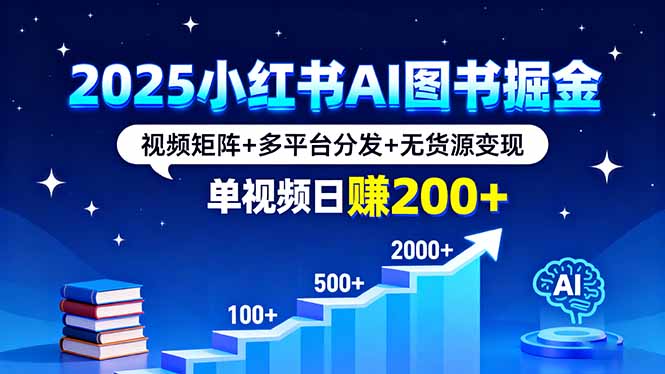 2025小红书AI图书掘金，视频矩阵+多平台分发+无货源变现，单视频日赚200+-万盟网