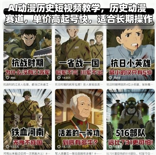 AI动漫历史短视频教学，历史动漫赛道，单价高起号快，适合长期操作-万盟网