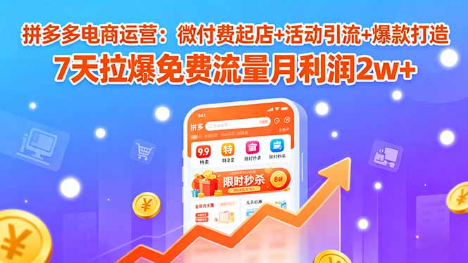 拼多多电商运营：微付费起店+活动引流+爆款打造 7天拉爆免费流量月利润2w+-万盟网