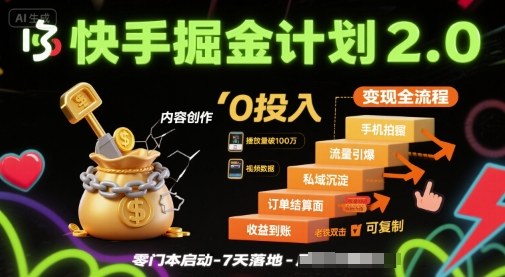快手掘金计划2.0，快手电商变现全流程，简单可复制，0投入-万盟网