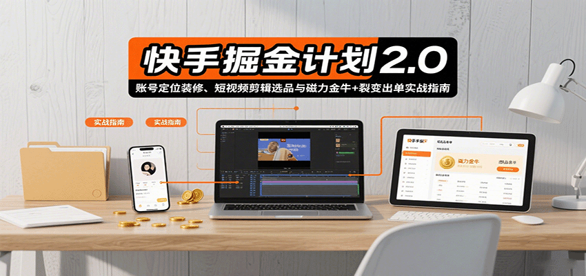 快手掘金计划2.0，账号定位装修、短视频剪辑选品与磁力金牛+裂变出单实战指南-万盟网