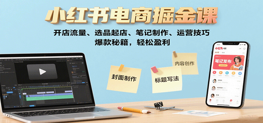 小红书电商掘金课：开店流量、选品起店、笔记制作、运营技巧，爆款秘籍，轻松盈利-万盟网