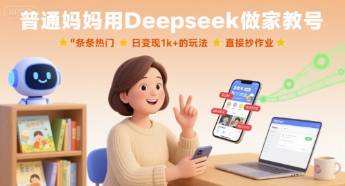普通妈妈用Deepseek做家教号，条条热门，日变现1k+的玩法，直接抄作业-万盟网