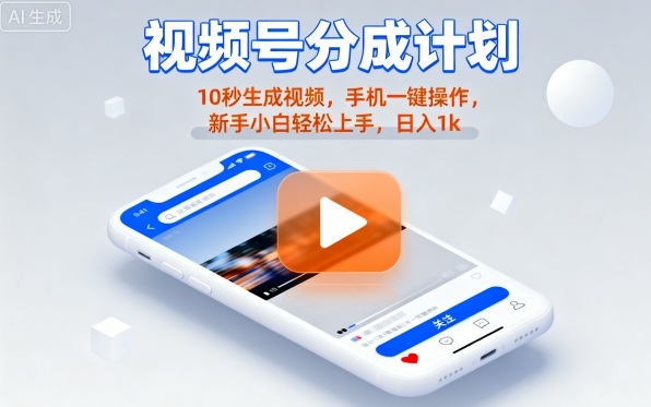 视频号分成计划懒人玩法，10秒生成视频，手机一键操作，新手小白轻松上手，日入1K【揭秘】-万盟网