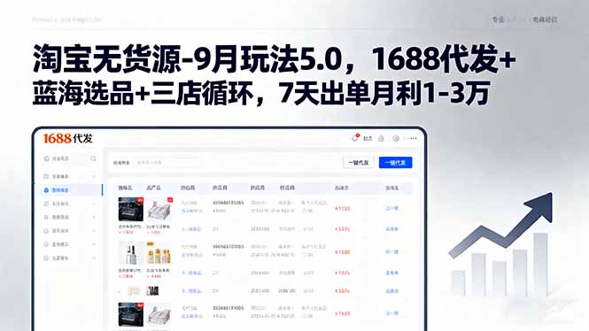 淘宝无货源-9月玩法5.0，1688代发+蓝海选品+三店循环，7天出单月利1-3万-万盟网