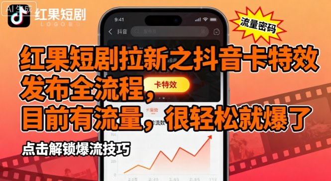红果短剧拉新之抖音卡特效发布全流程，目前有流量，很轻松就爆了-万盟网