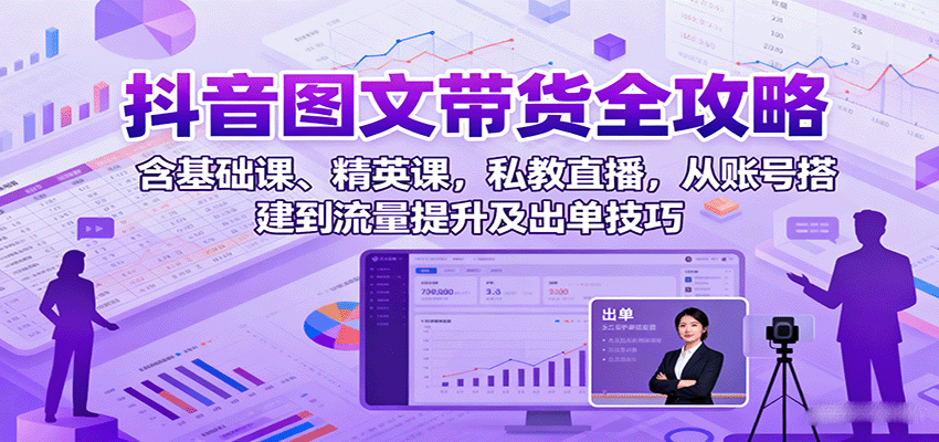 抖音图文带货全攻略：含基础课、精英课，私教直播，从账号搭建到流量提升及出单技巧-万盟网