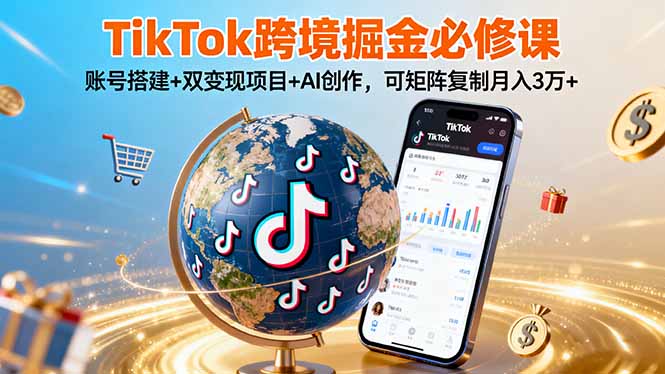 TikTo跨境掘金必修课，账号搭建+双变现项目+AI创作，可矩阵复制月入3万+-万盟网